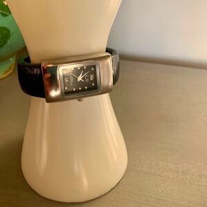AM Water Resistant Quartz movement watch, Silver and Black strap, Vintage